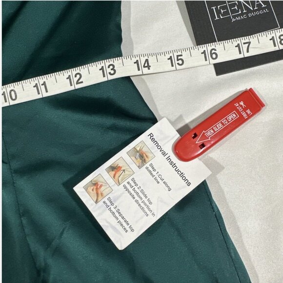 NWT $358 IEENA Mac Duggal [ 4 ] Satin One Shoulder‎ Puff Sleeve Gown Green Q470 - Picture 5 of 16